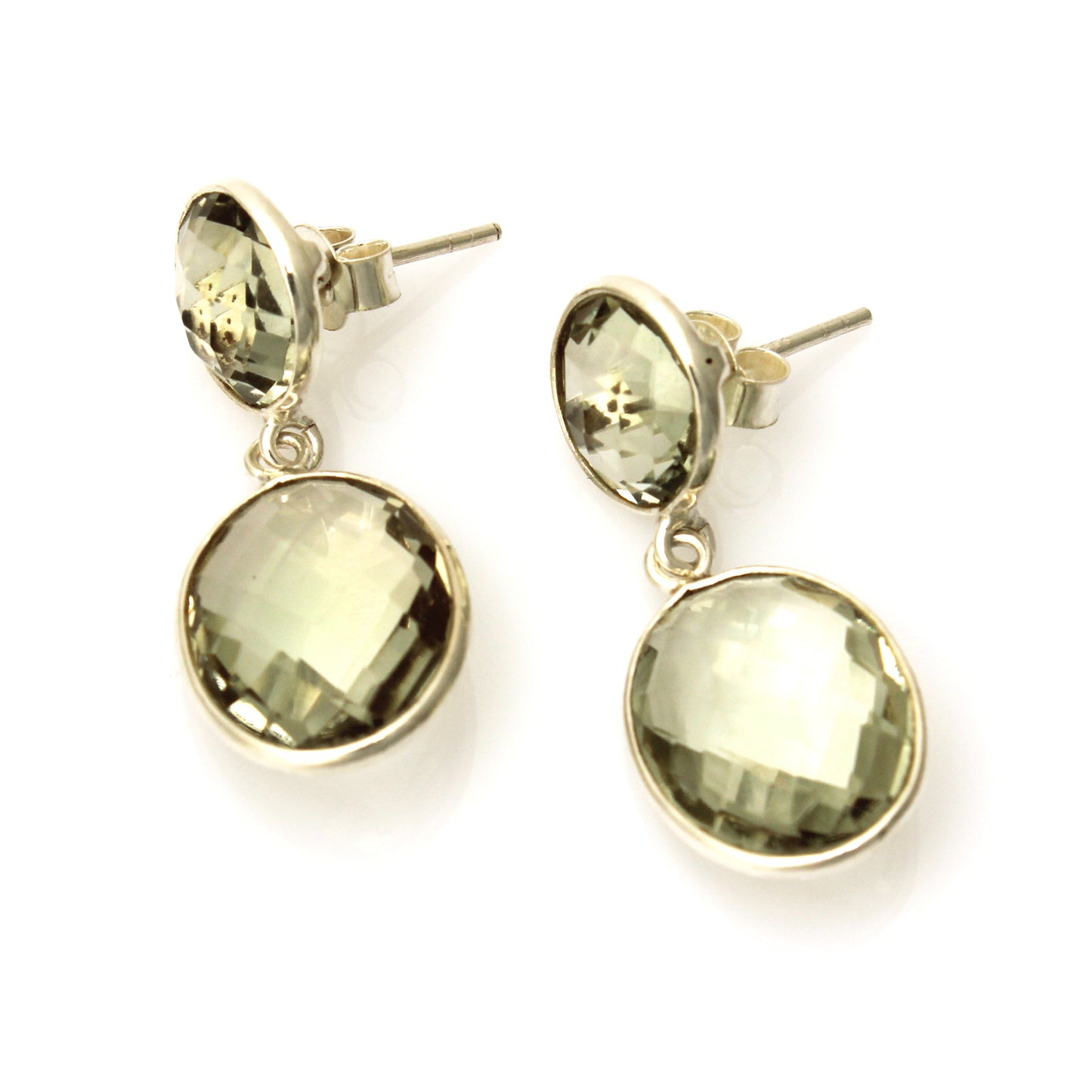Green Amethyst Hand Crafted Drop Earrings in Sterling Silver