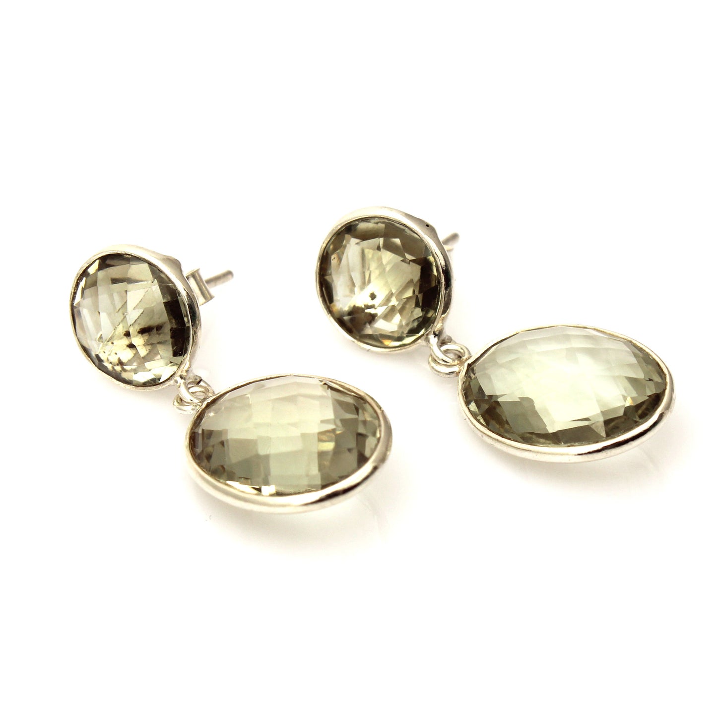 Green Amethyst Hand Crafted Drop Earrings in Sterling Silver