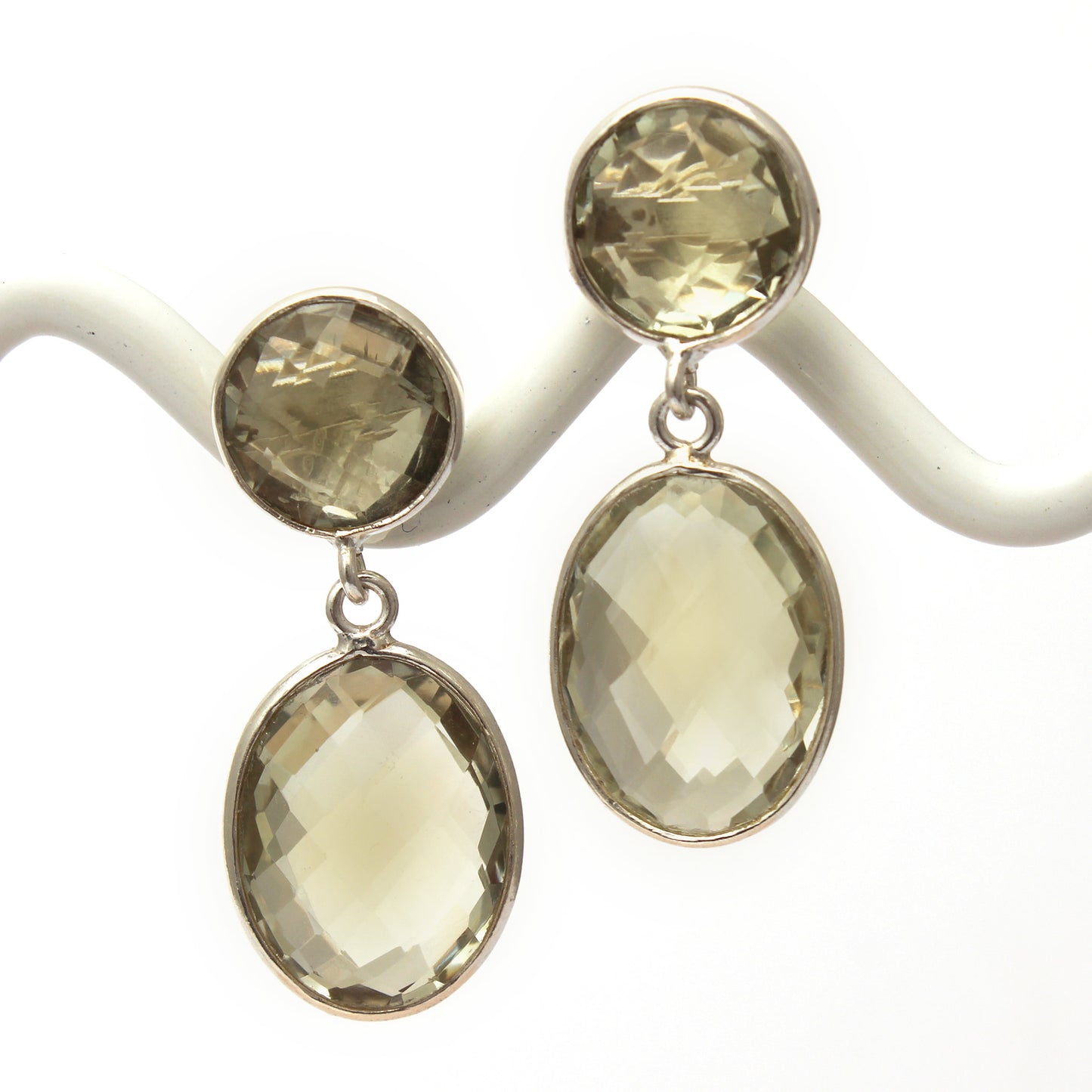 Green Amethyst Hand Crafted Drop Earrings in Sterling Silver