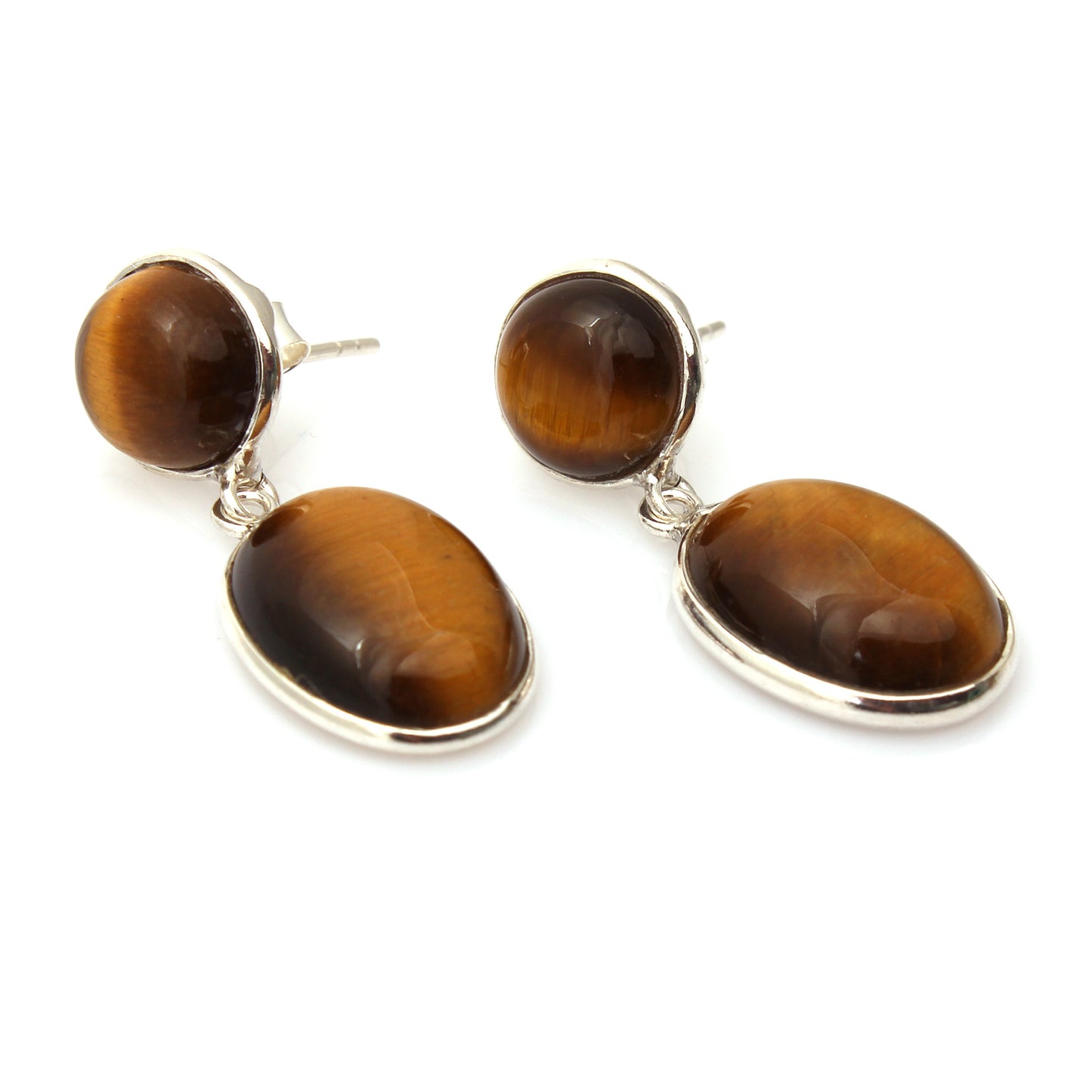 Tiger Eye Hand Crafted Drop Earrings in Sterling Silver