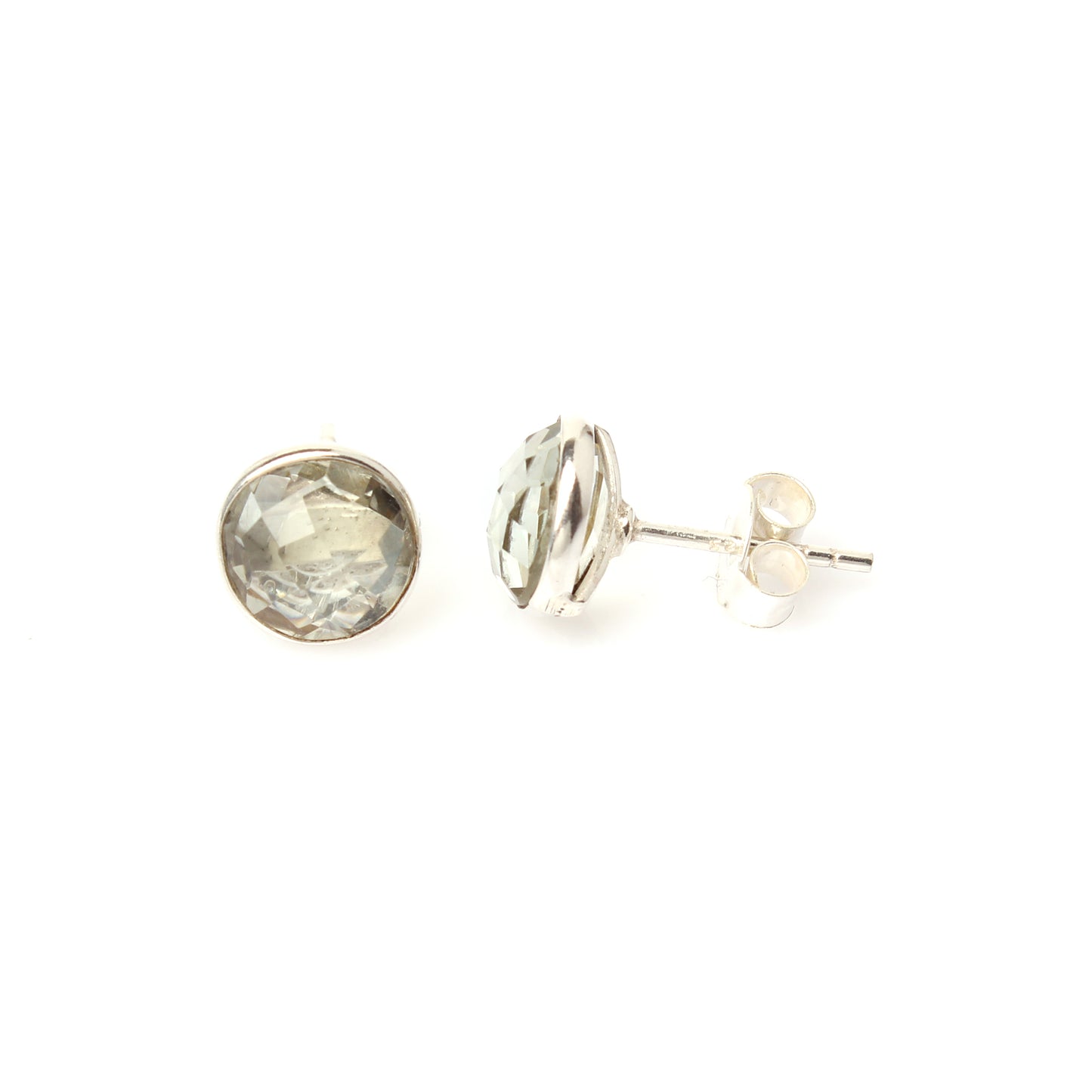 Green Amethyst Stud Earrings - 925 Sterling Silver