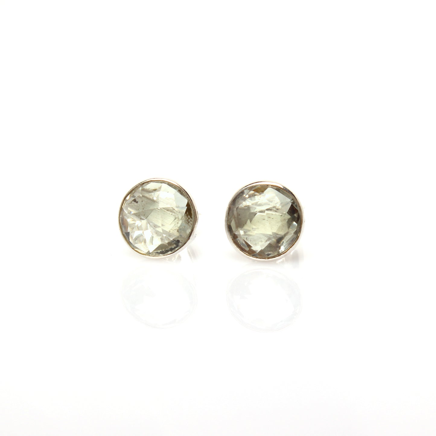 Green Amethyst Stud Earrings - 925 Sterling Silver