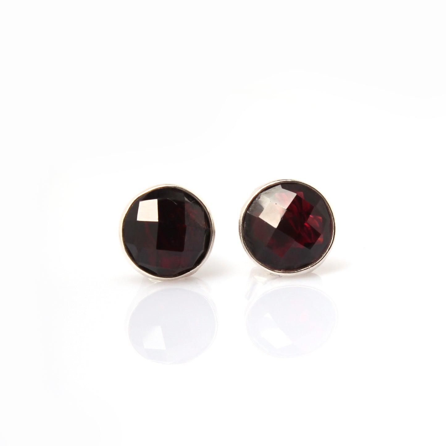 Garnet Stud Earrings - 925 Sterling Silver
