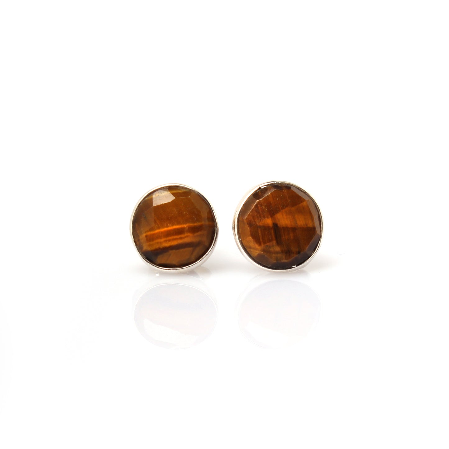 Tiger Eye Stud Earrings - 925 Sterling Silver