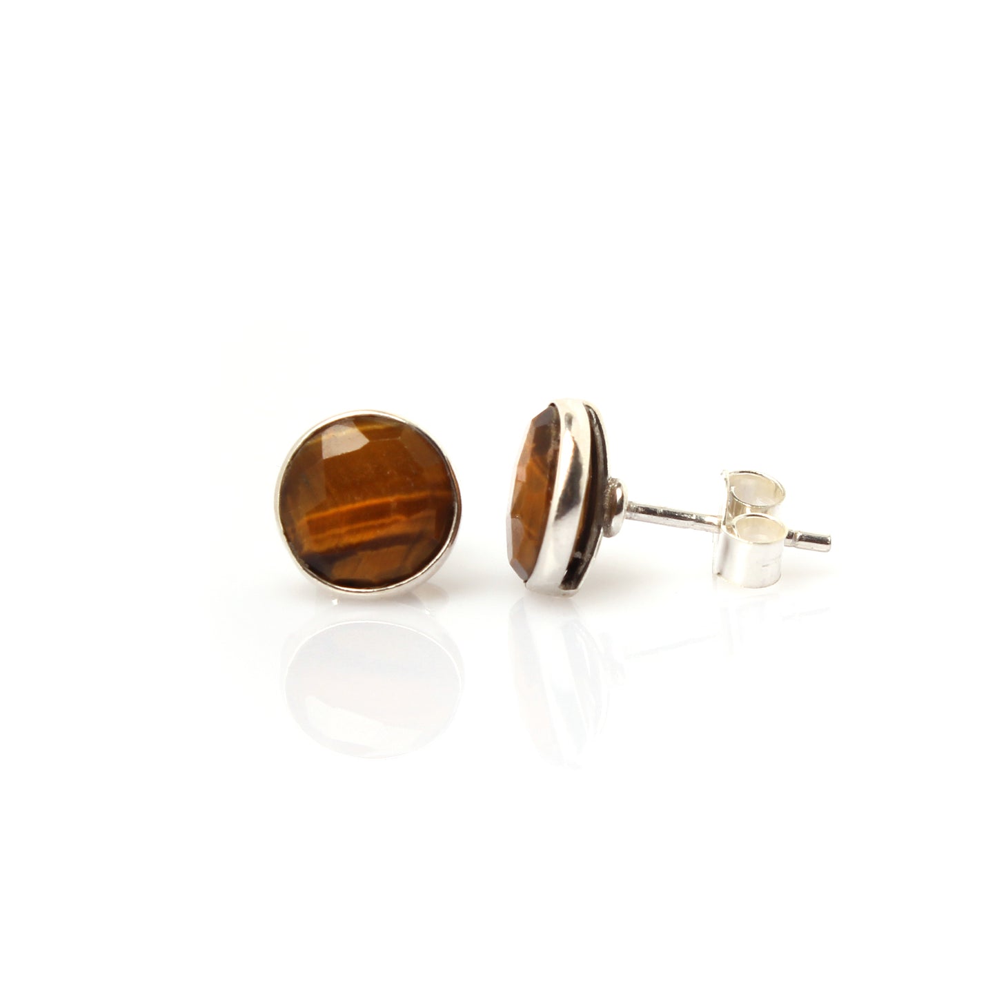 Tiger Eye Stud Earrings - 925 Sterling Silver