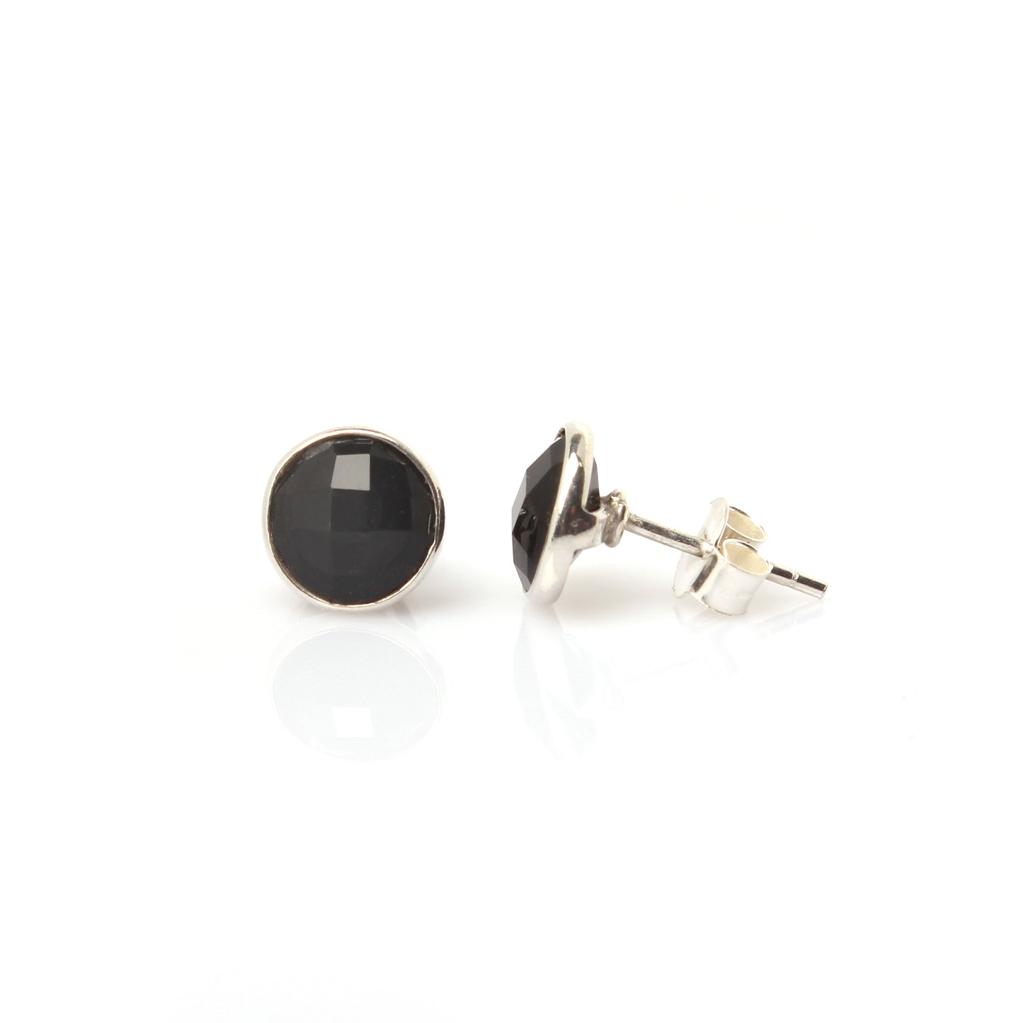 Black Onyx Stud Earrings - 925 Sterling Silver