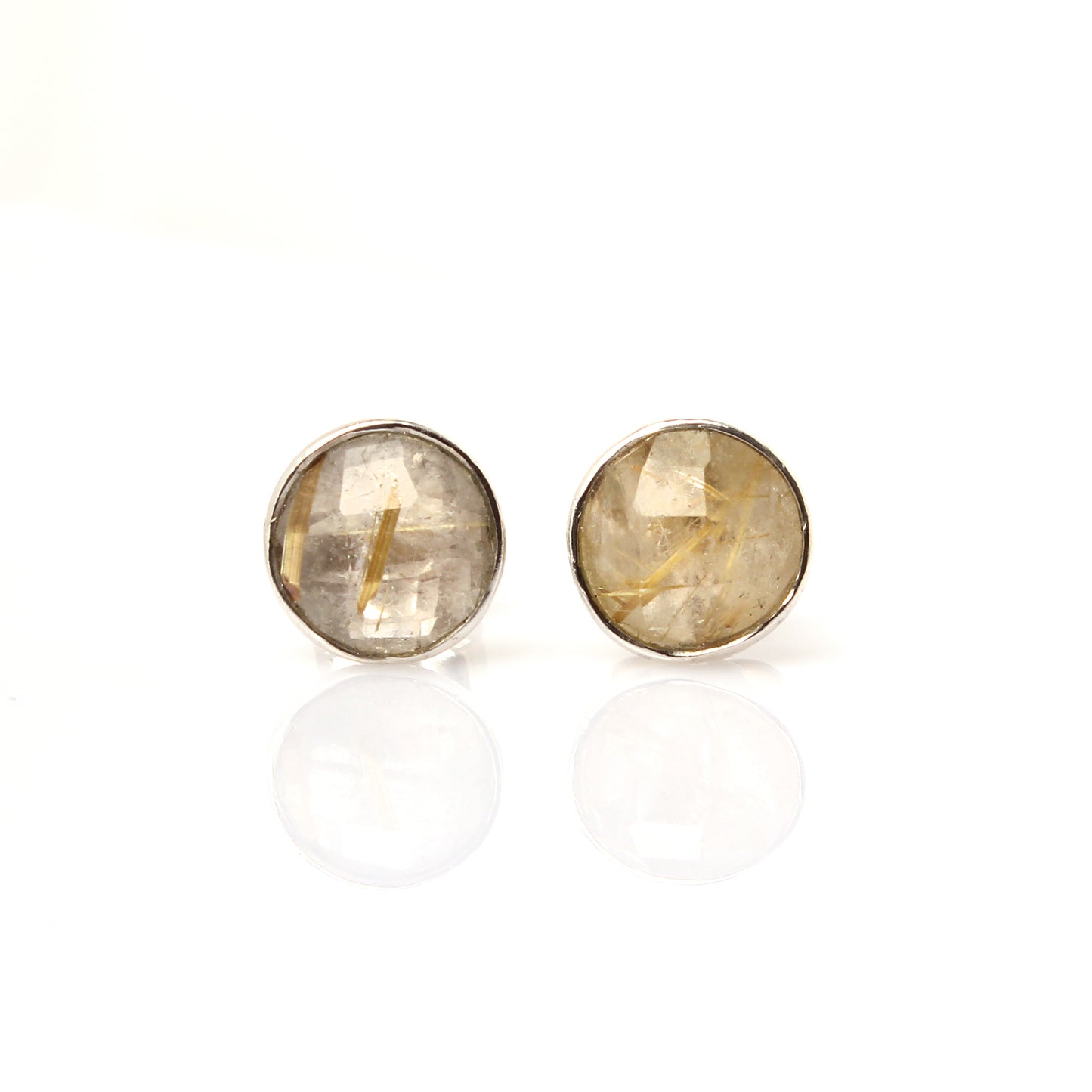 Rutilated Quartz Stud Earrings - 925 Sterling Silver