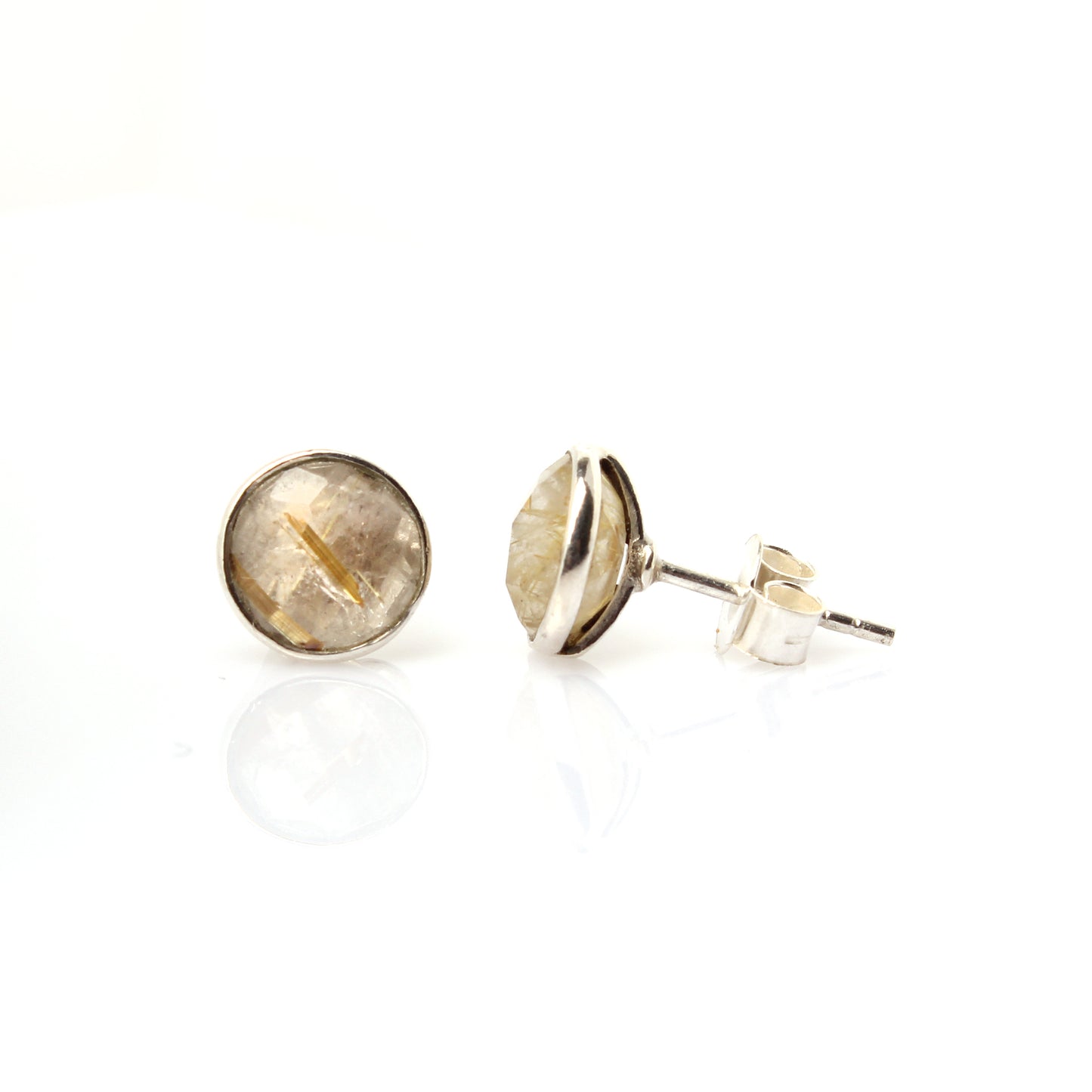 Rutilated Quartz Stud Earrings - 925 Sterling Silver
