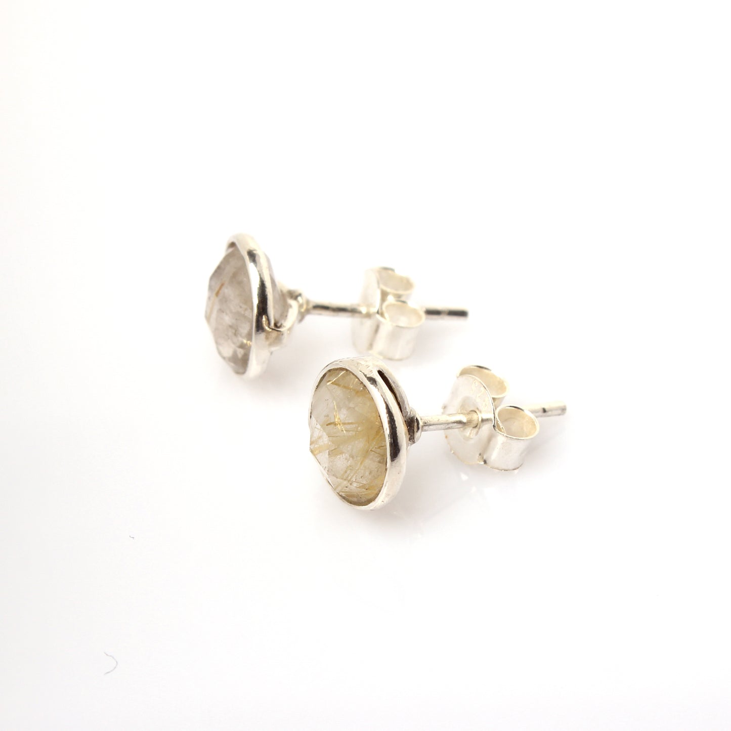 Rutilated Quartz Stud Earrings - 925 Sterling Silver