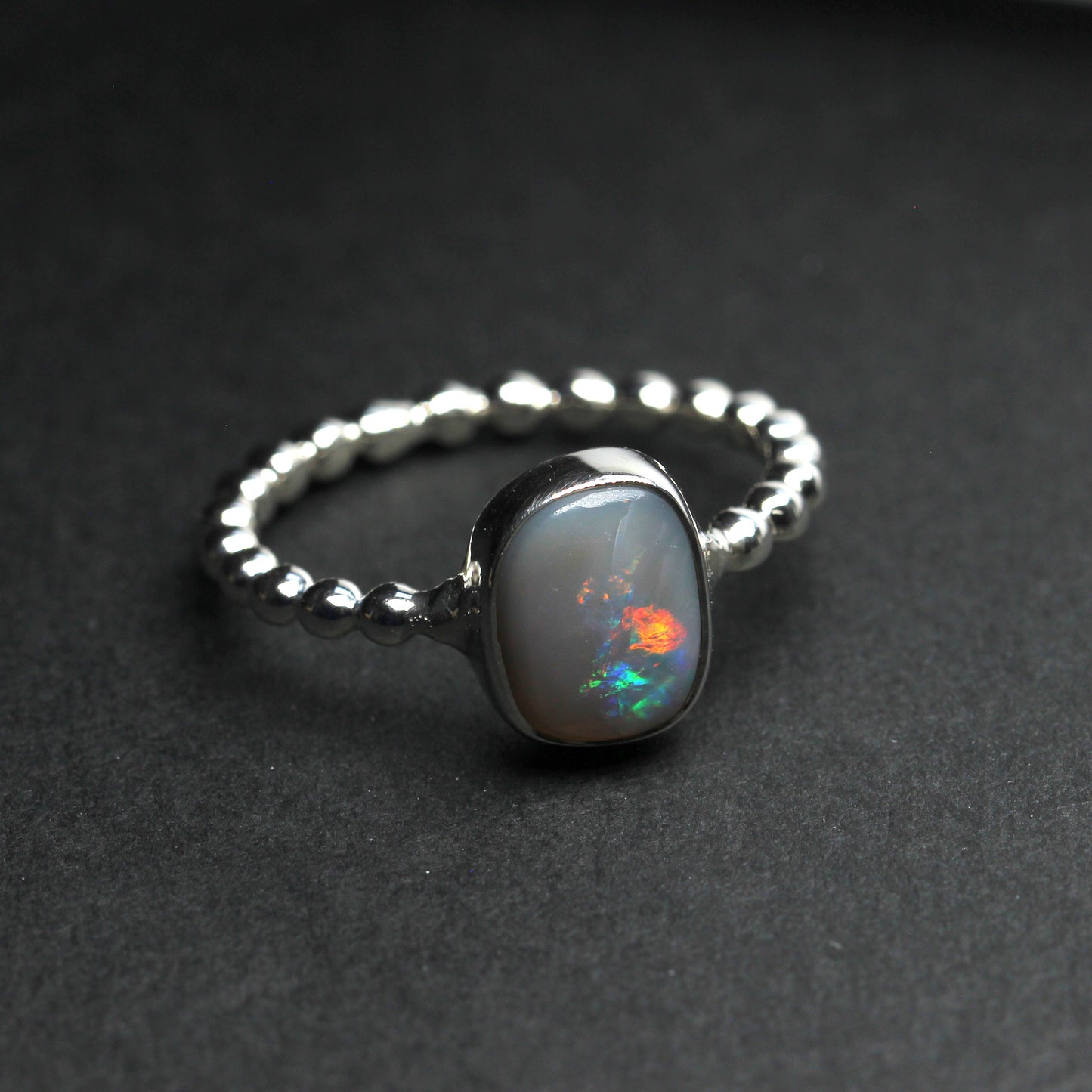 Natural Solid Australian Opal Ring In Silver Size 'Q'