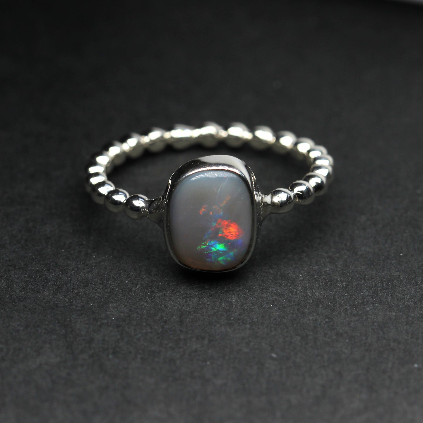 Natural Solid Australian Opal Ring In Silver Size 'Q'