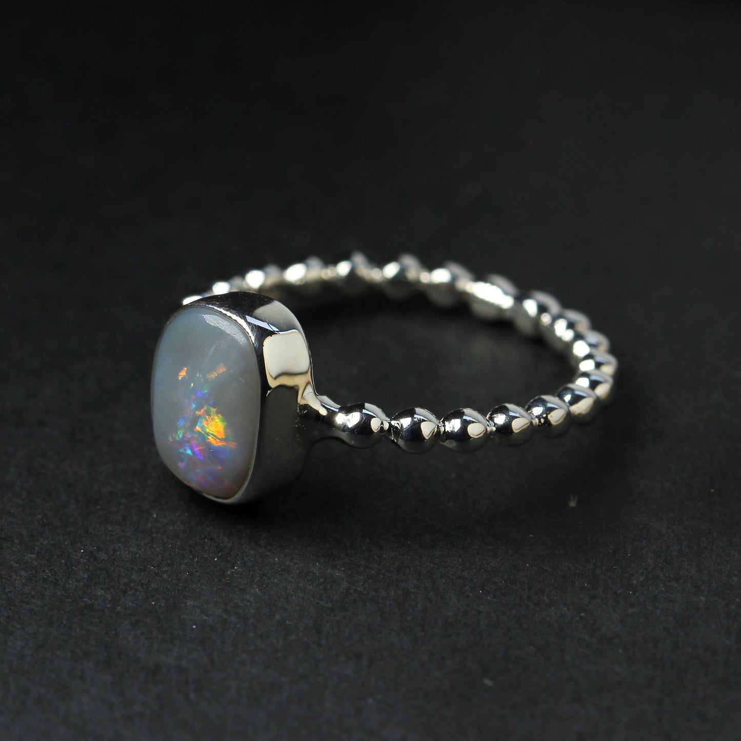 Natural Solid Australian Opal Ring In Silver Size 'Q'
