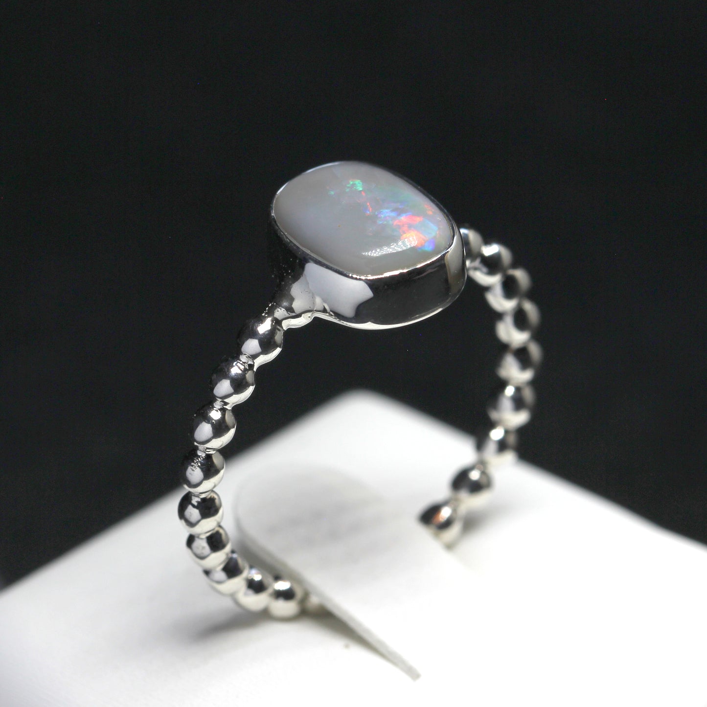 Natural Solid Australian Opal Ring In Silver Size 'Q'
