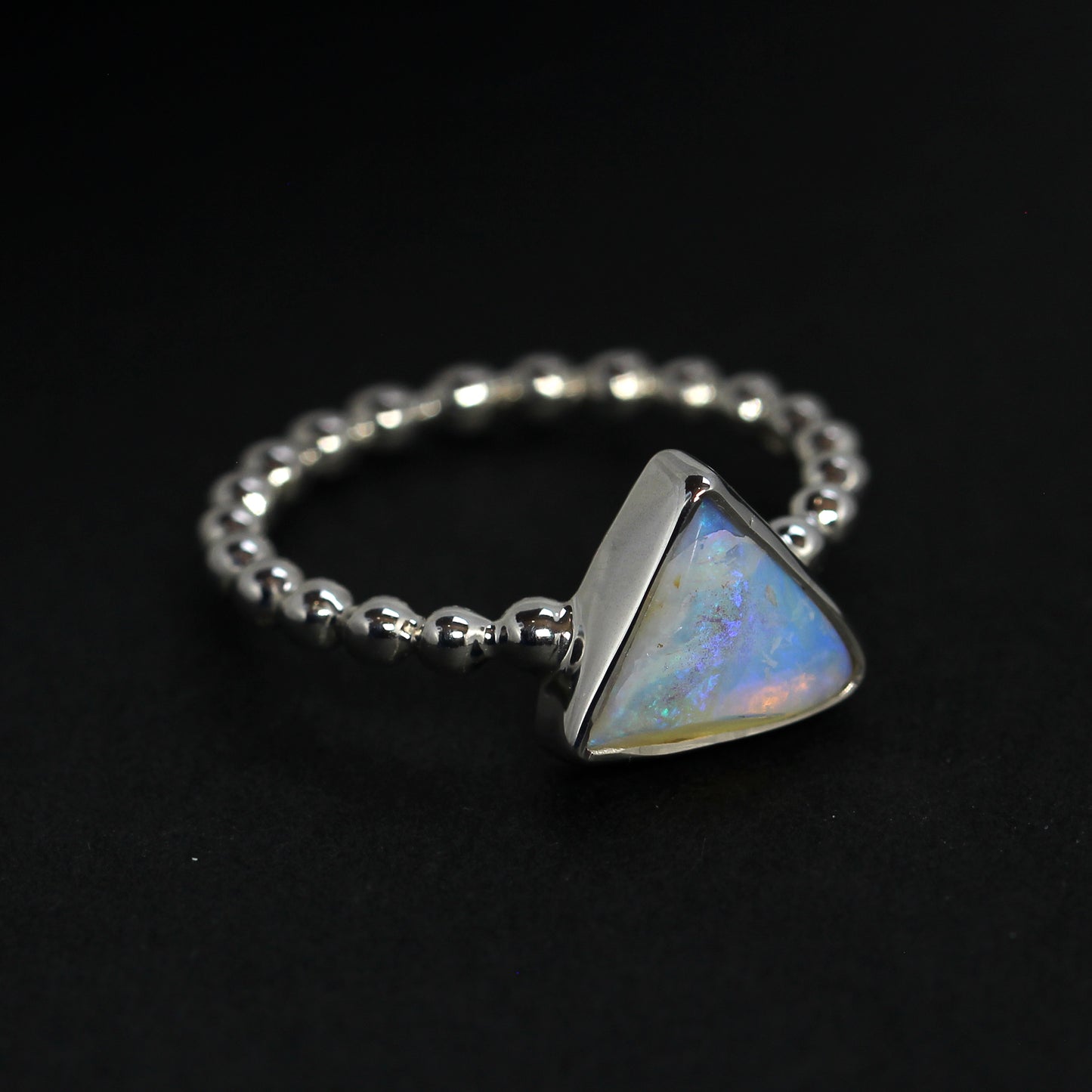 Natural Solid Australian Opal Ring In Silver Size 'O'