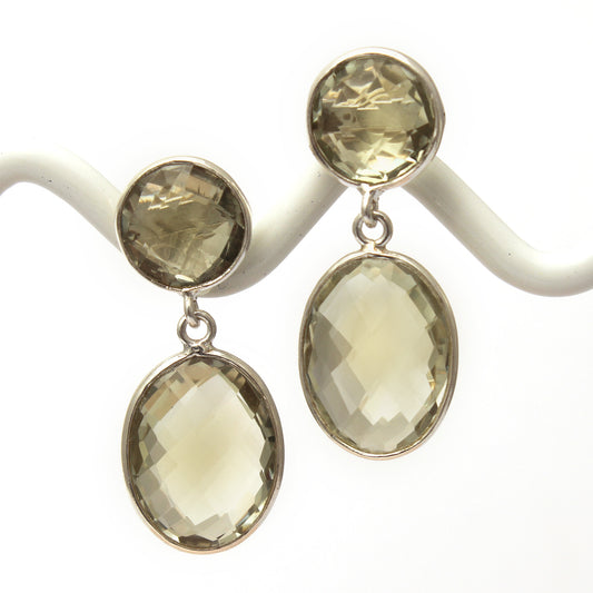 Green Amethyst Hand Crafted Drop Earrings in Sterling Silver