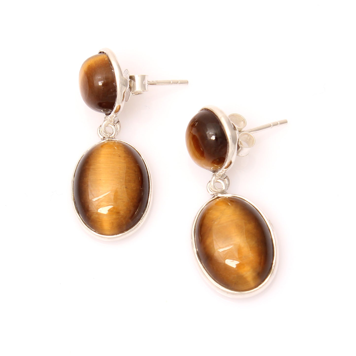 Tiger Eye Hand Crafted Drop Earrings in Sterling Silver