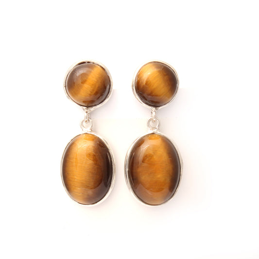 Tiger Eye Hand Crafted Drop Earrings in Sterling Silver
