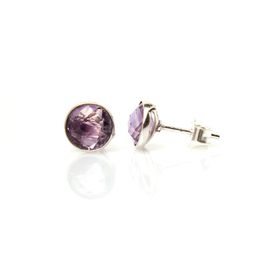 Amethyst Stud Earrings - 925 Sterling Silver