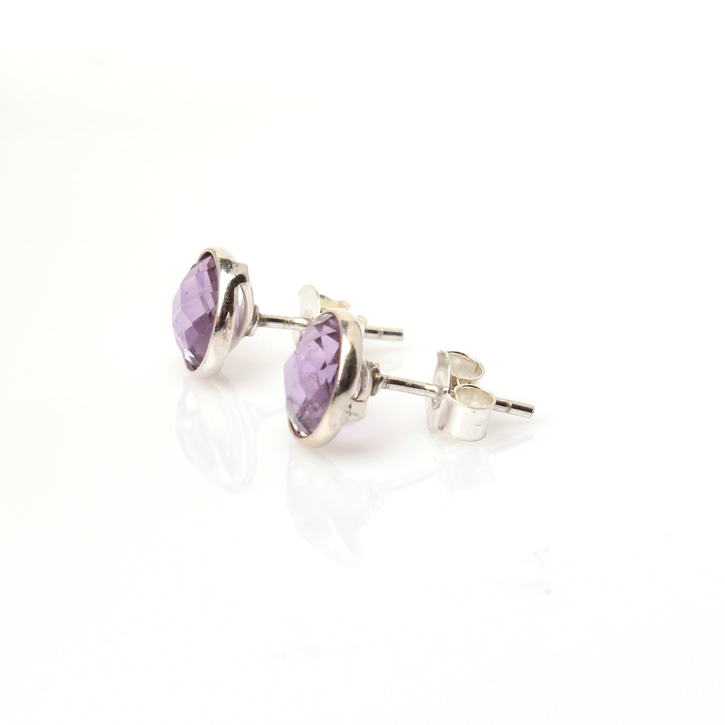 Amethyst Stud Earrings - 925 Sterling Silver