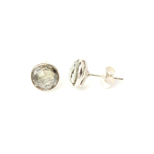 Green Amethyst Stud Earrings - 925 Sterling Silver