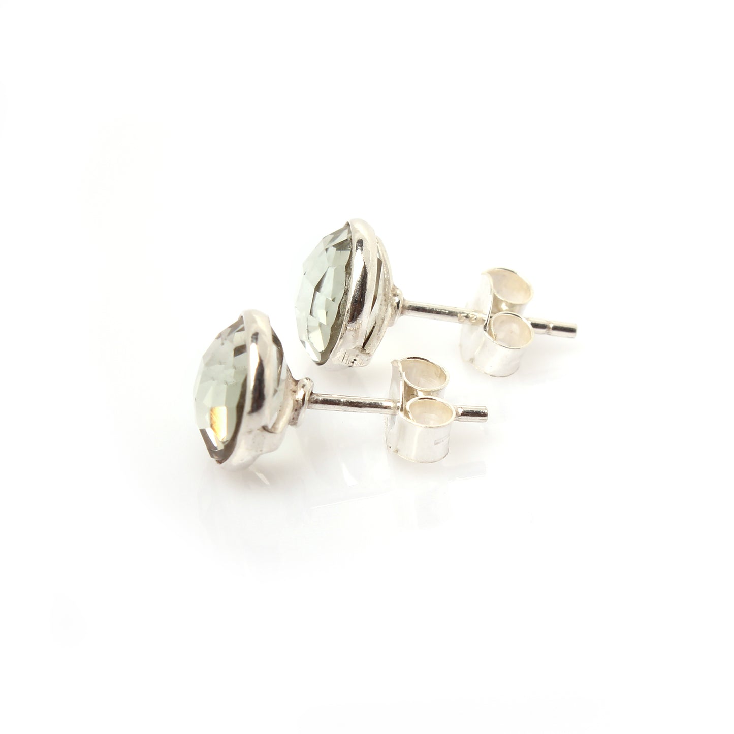 Green Amethyst Stud Earrings - 925 Sterling Silver
