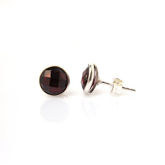 Garnet Stud Earrings - 925 Sterling Silver