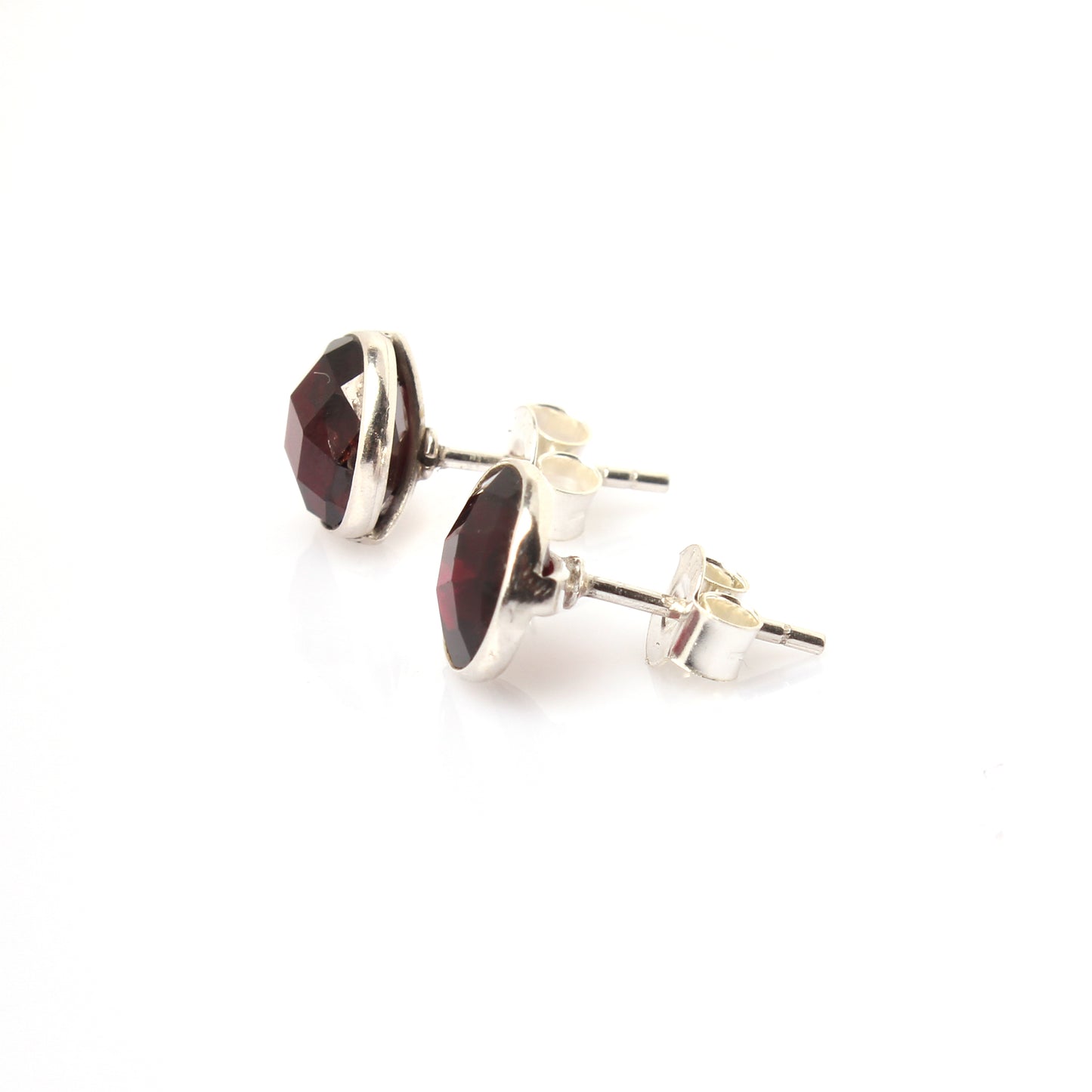 Garnet Stud Earrings - 925 Sterling Silver