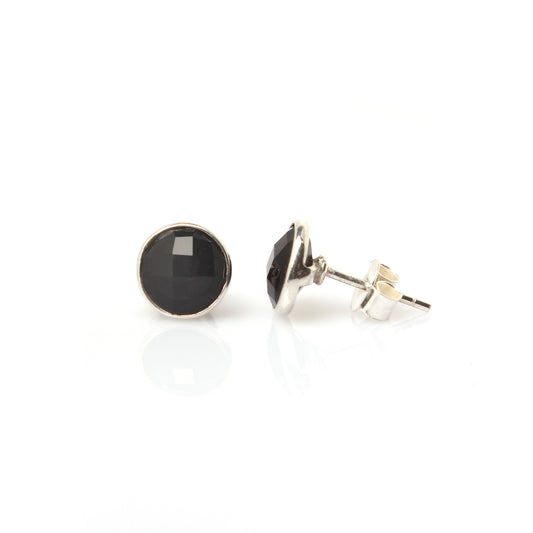 Black Onyx Stud Earrings - 925 Sterling Silver