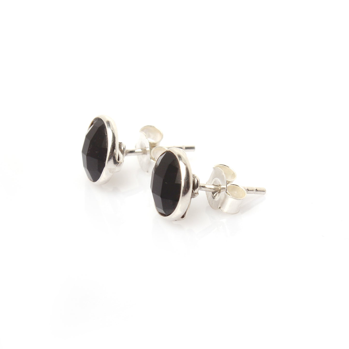 Black Onyx Stud Earrings - 925 Sterling Silver