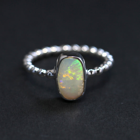 Natural Solid White Opal Ring In Silver Size 9 'S'