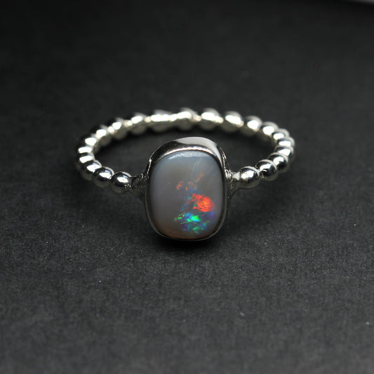 Natural Solid Australian Opal Ring In Silver Size 'Q'