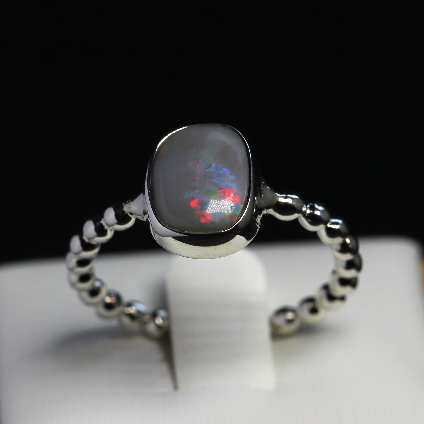 Natural Solid Australian Opal Ring In Silver Size 'Q'