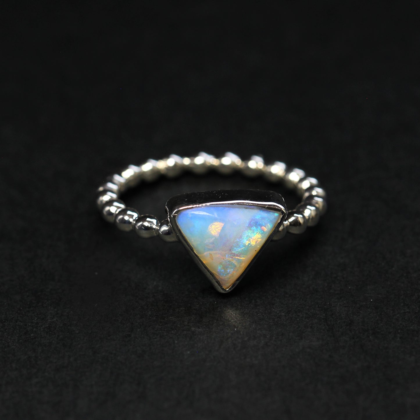 Natural Solid Australian Opal Ring In Silver Size 'O'