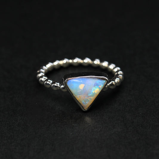 Natural Solid Australian Opal Ring In Silver Size 'O'